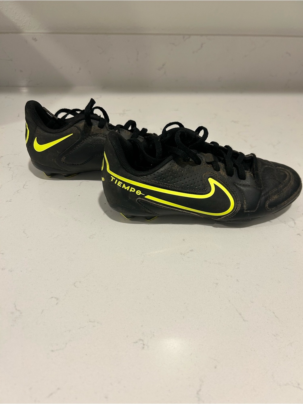 Nike Kids Tiempo Black and Neon Yellow Soccer Cleats - Picture 1 of 5